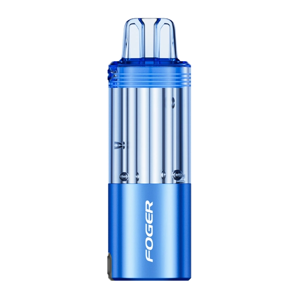 A blue slushie vape device from FOGER Switch Pro showing the blue liquid and sleek design